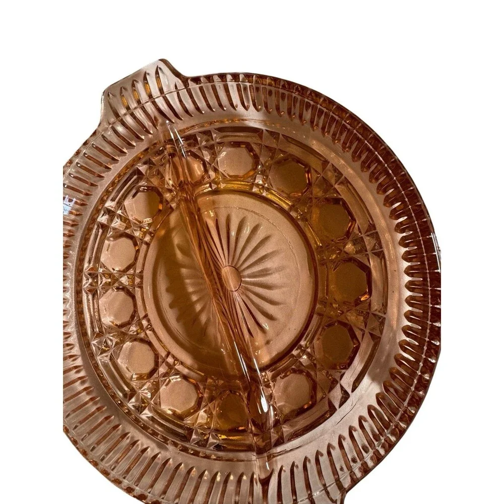 VTG Windsor Pink Depression Glass Divided Nut‎ Trinket Candy Vanity Tray Dish